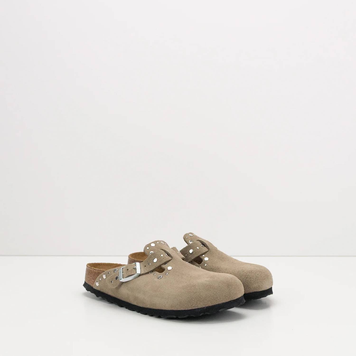 Women's Boston Rivet Suede Clog In Taupe