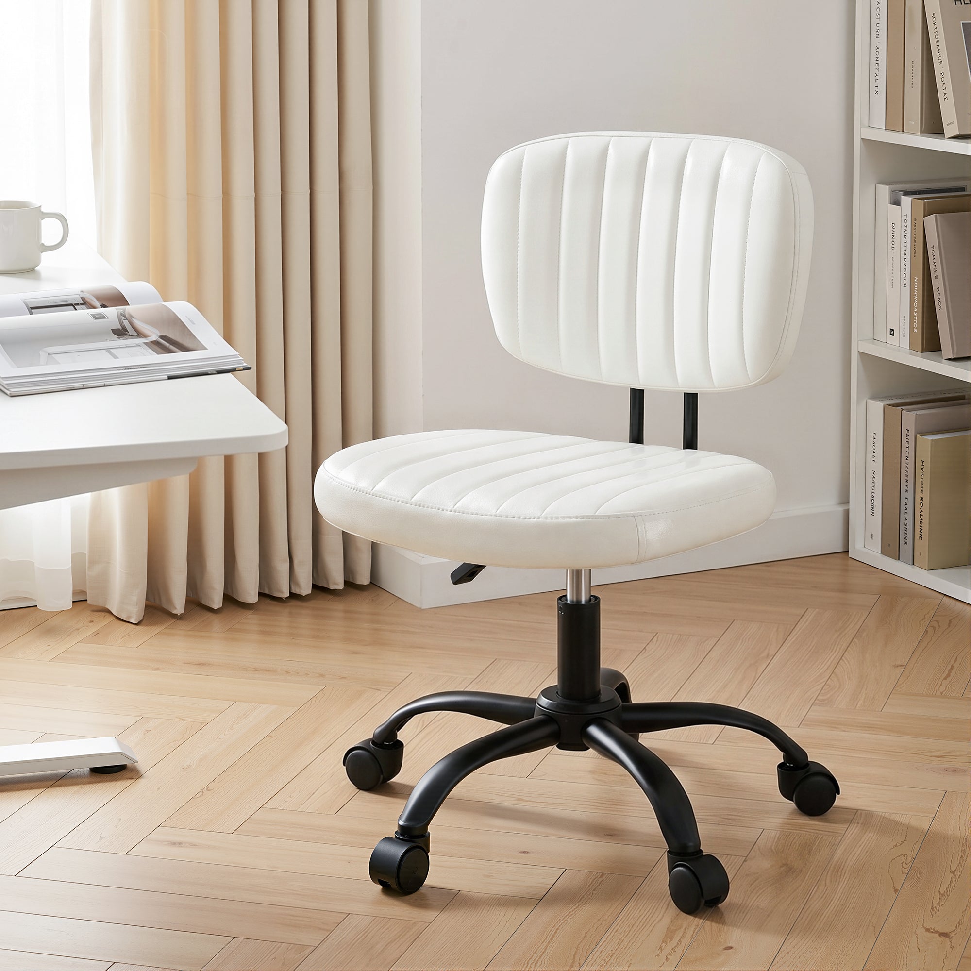 Artiss Armless Office Chair Ergonomic Swivel Home Office Desk Chair PU Leather White
