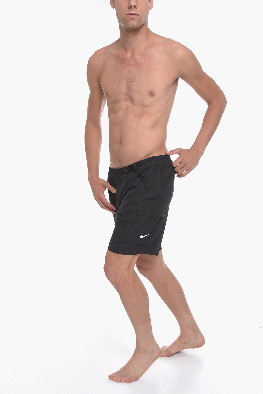 SWIM Solid-Color Boxer Swim Shorts With Belt