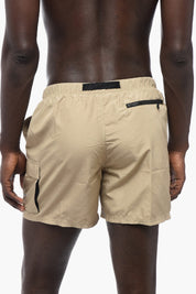 Solid-Color Cargo Boxer Swim Shorts with Industrial Belt