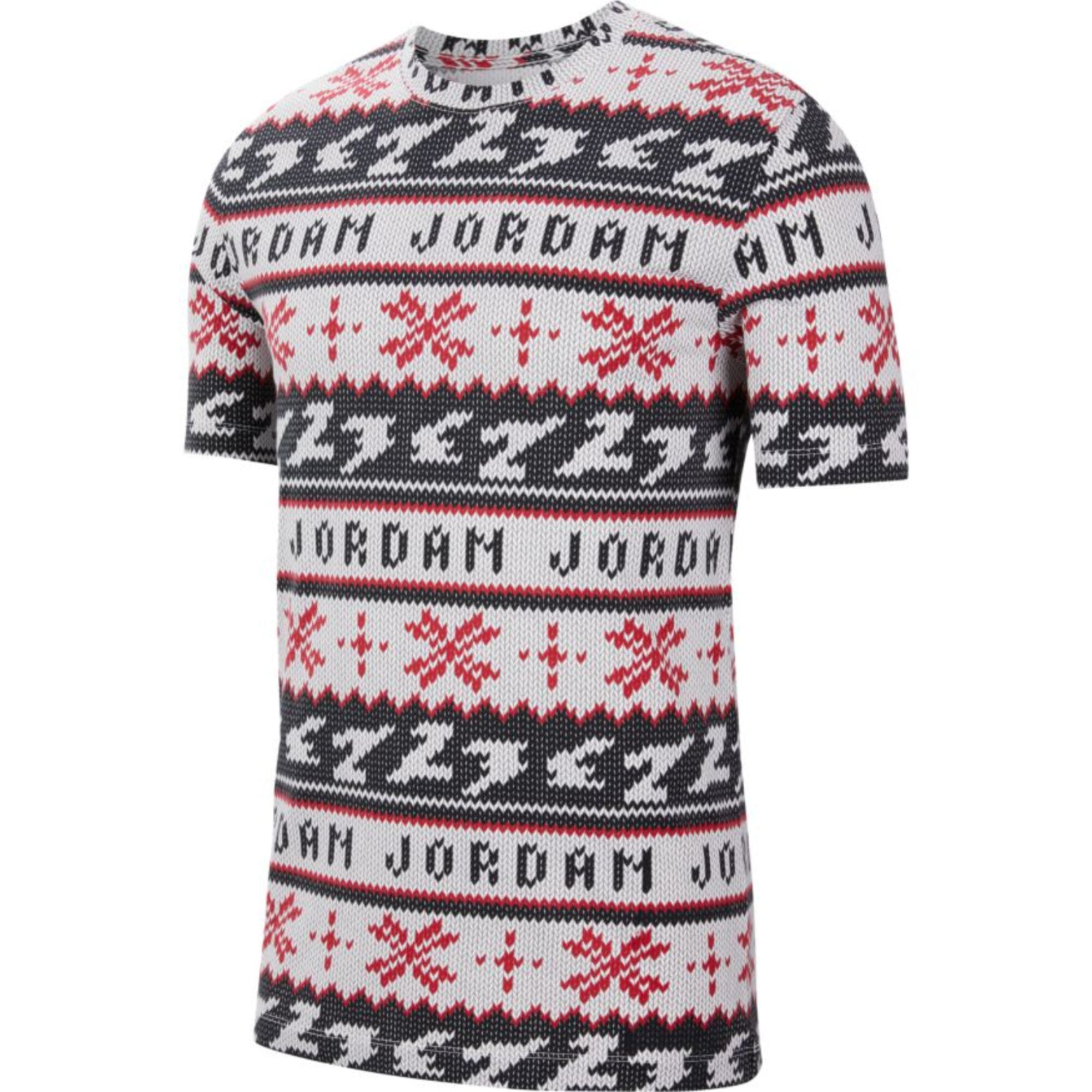 Men's Nike Jordan Ugly Sweater Short Sleeve T-Shirt White/Red-Black CT3711-101