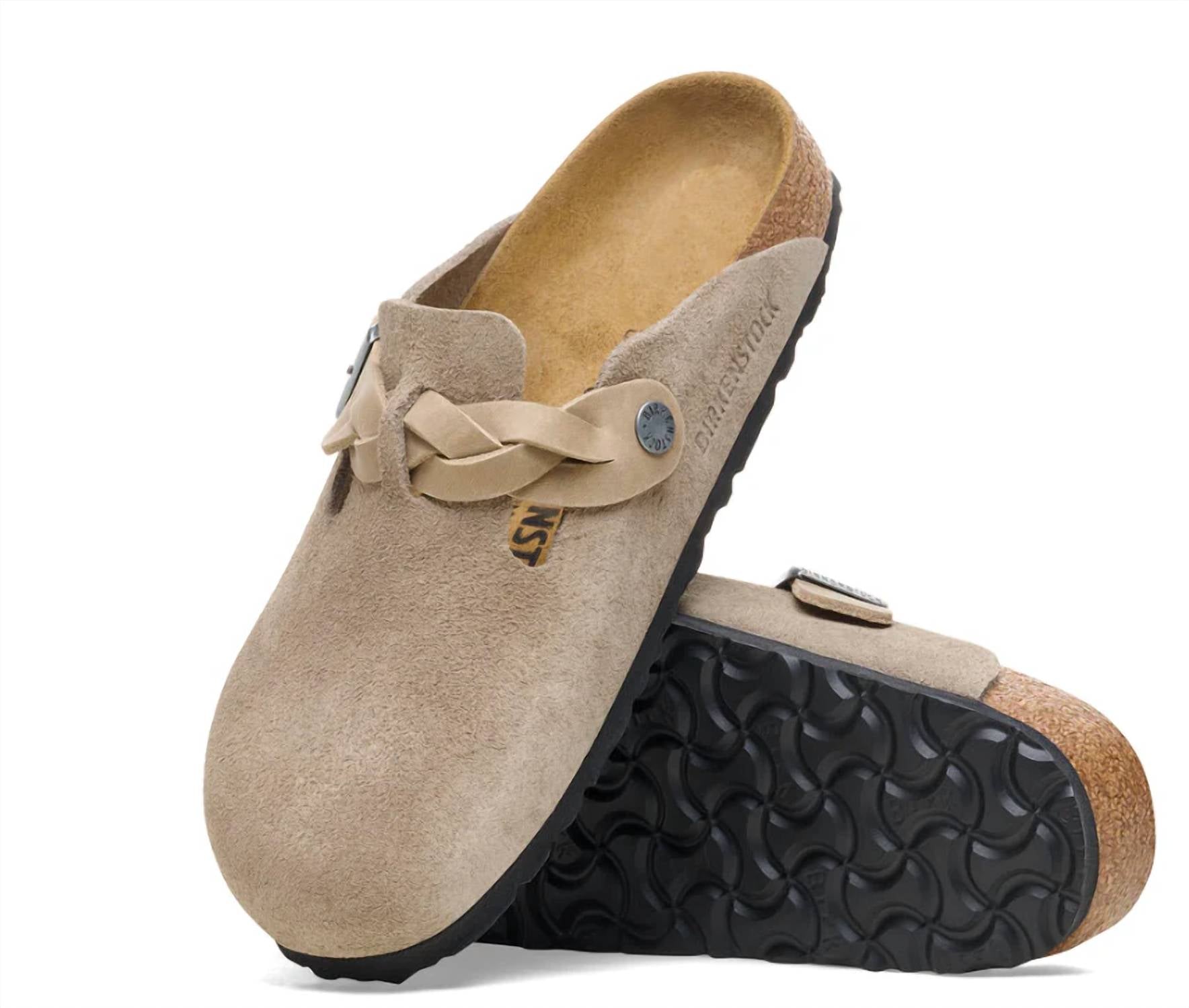 Women's Boston Braided Suede Clogs In Taupe