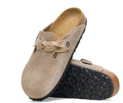 Women's Boston Braided Suede Clogs In Taupe