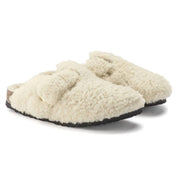 Boston Big Buckle Shearling Teddy Clog - Narrow In Eggshell