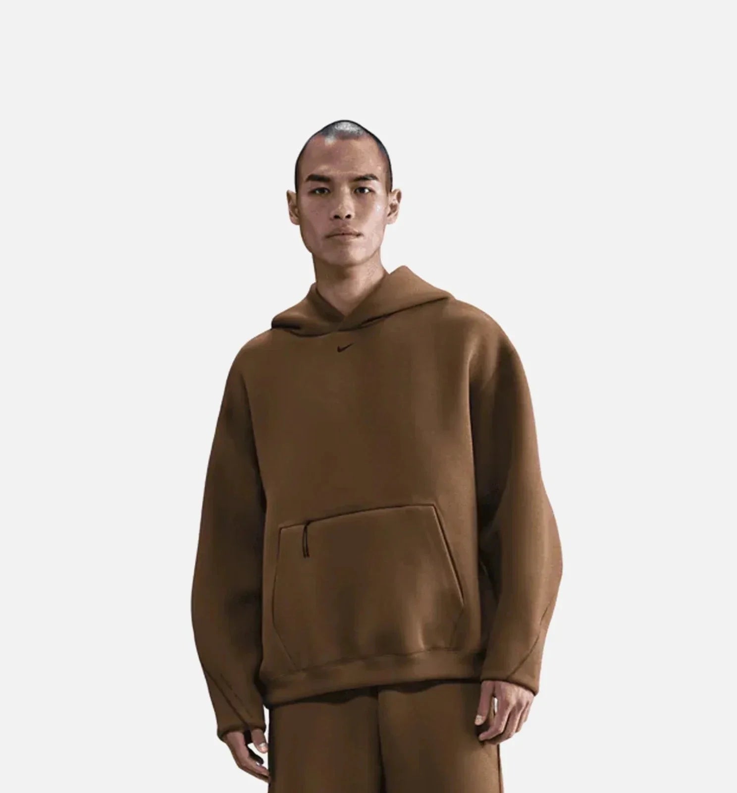 Nike Tech Hoodie Mens Brown Fleece Embroidered Swoosh Logo Oversized Fit JAX1051