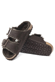 Unisex Arizona Shearling Suede Leather Sandals In Mocha