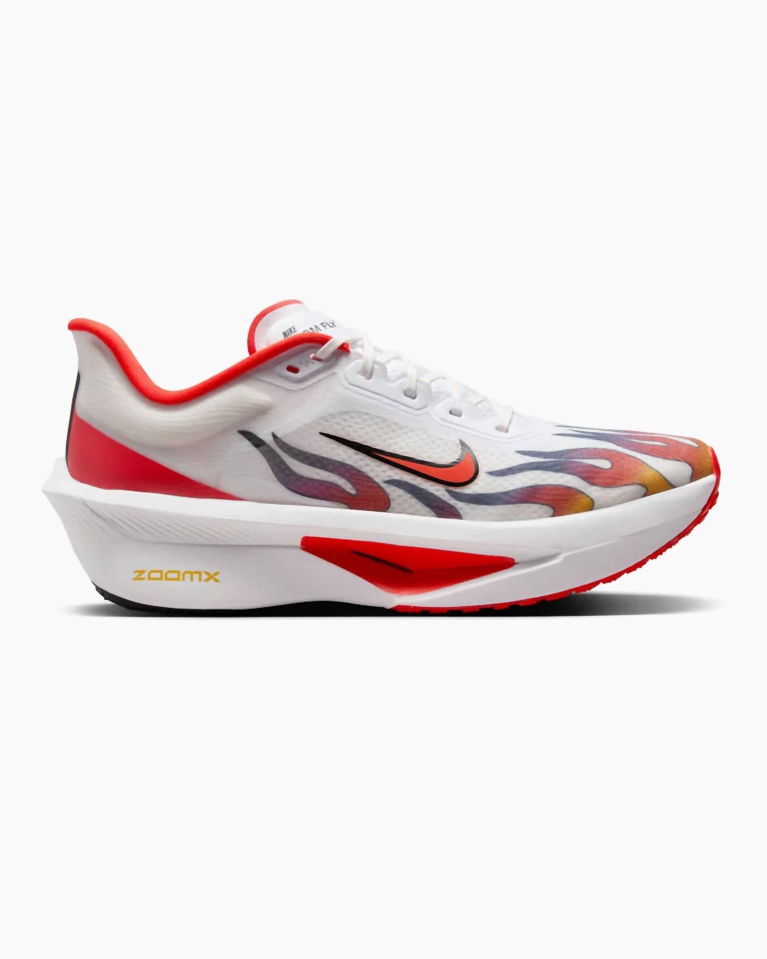 Men's Zoom Fly 6 Road Racing Shoes In White / Habanero Red