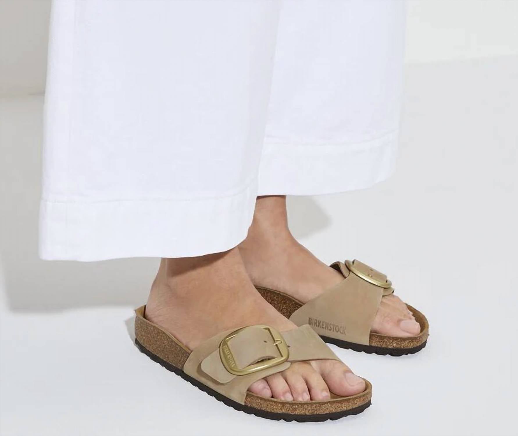 Women's Madrid Big Buckle Nubuck Leather Sandals In Sandcastle