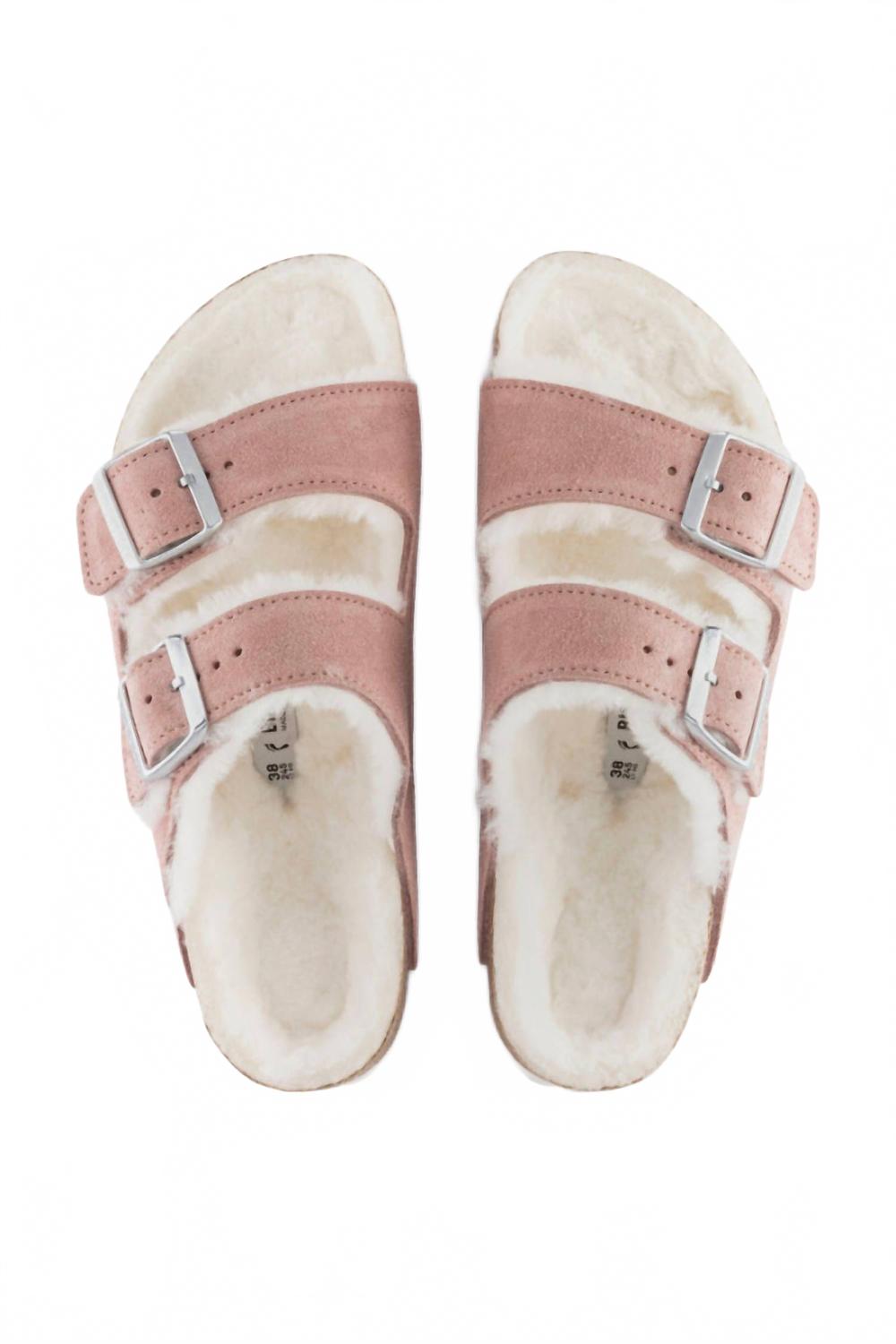 Women's Arizona Shearling Suede Narrow Sandals In Pink Clay