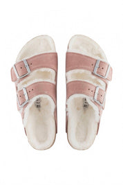 Women's Arizona Shearling Suede Narrow Sandals In Pink Clay
