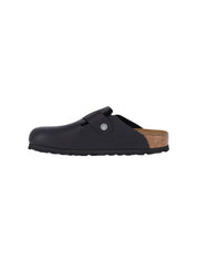 Slip-On Mules with Rounded Toe and Metal Buckle Detail