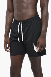 Nylon Boxer Swim Shorts with Printed Logo