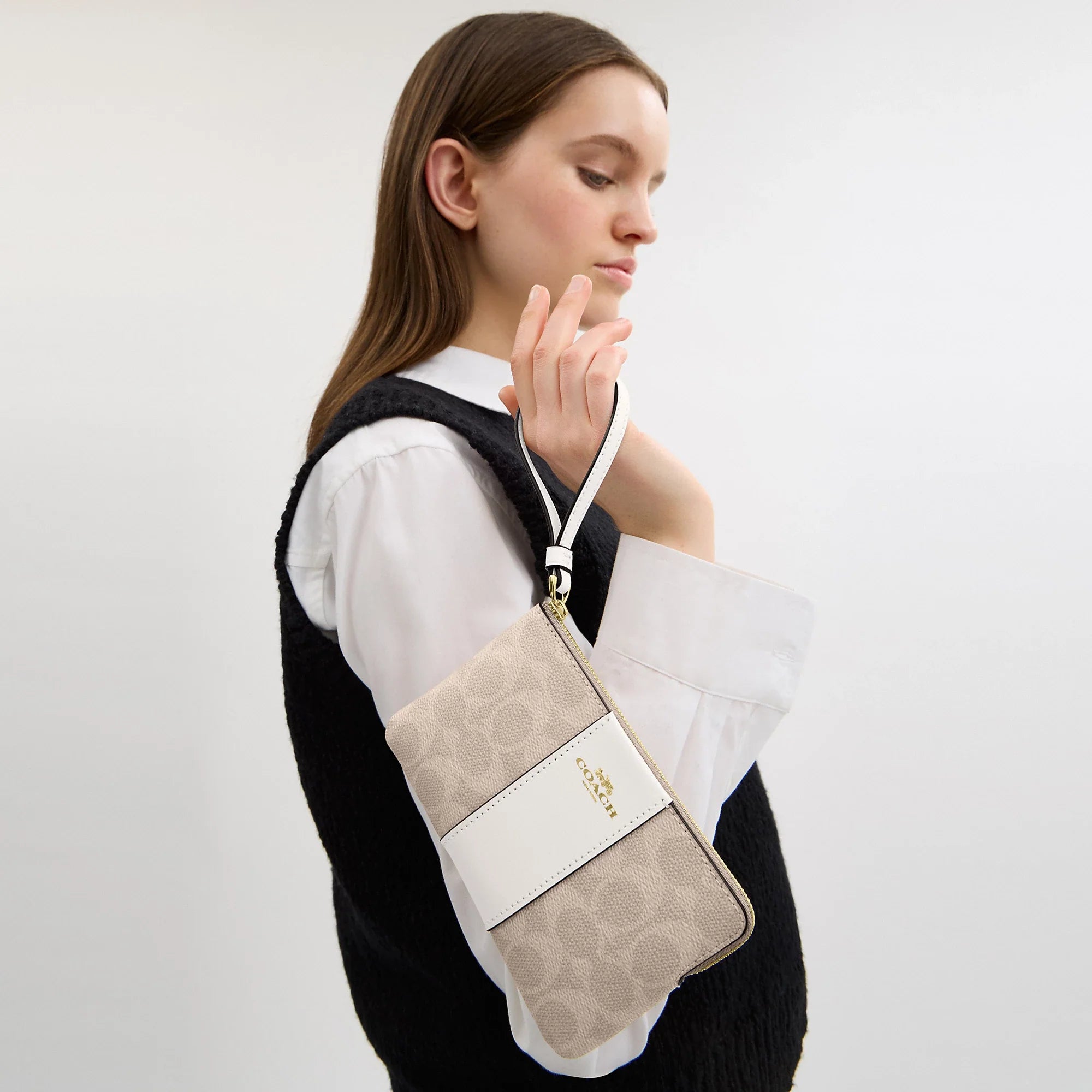 Coach Outlet Corner Zip Wristlet In Signature Canvas With Stripe