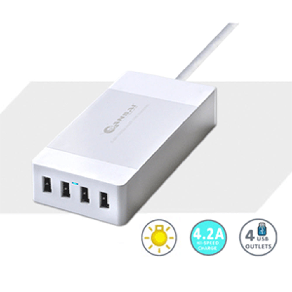 4-Port USB Charging Station Hub 4.2A for Smartphones, Tablets & GPS
