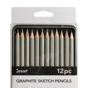 12pc Jasart Studio Graphite Sketch Pencil Tin Set - Grey