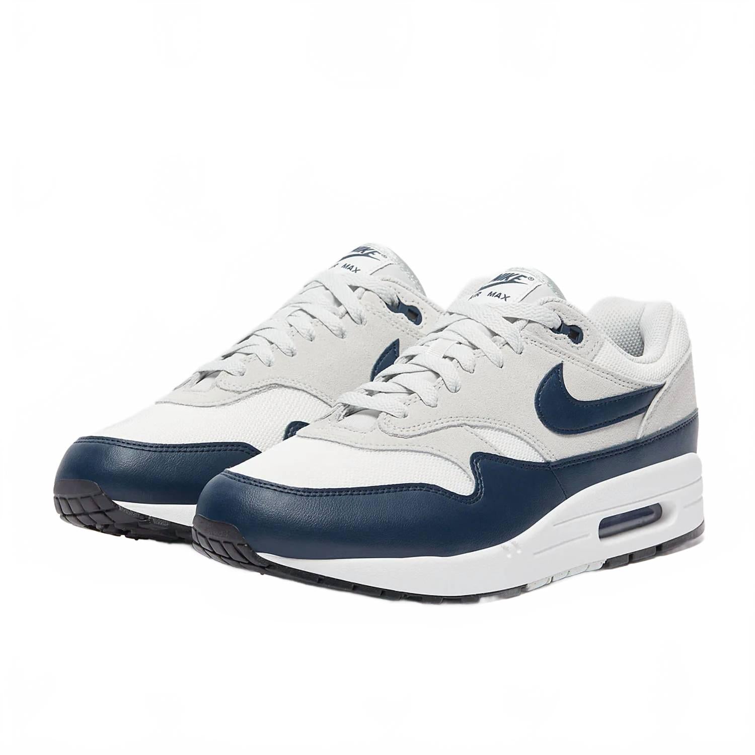 Men's Air Max 1 Essential Trainer Shoes In Summit White/armory Navy/light Silver