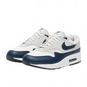 Men's Air Max 1 Essential Trainer Shoes In Summit White/armory Navy/light Silver