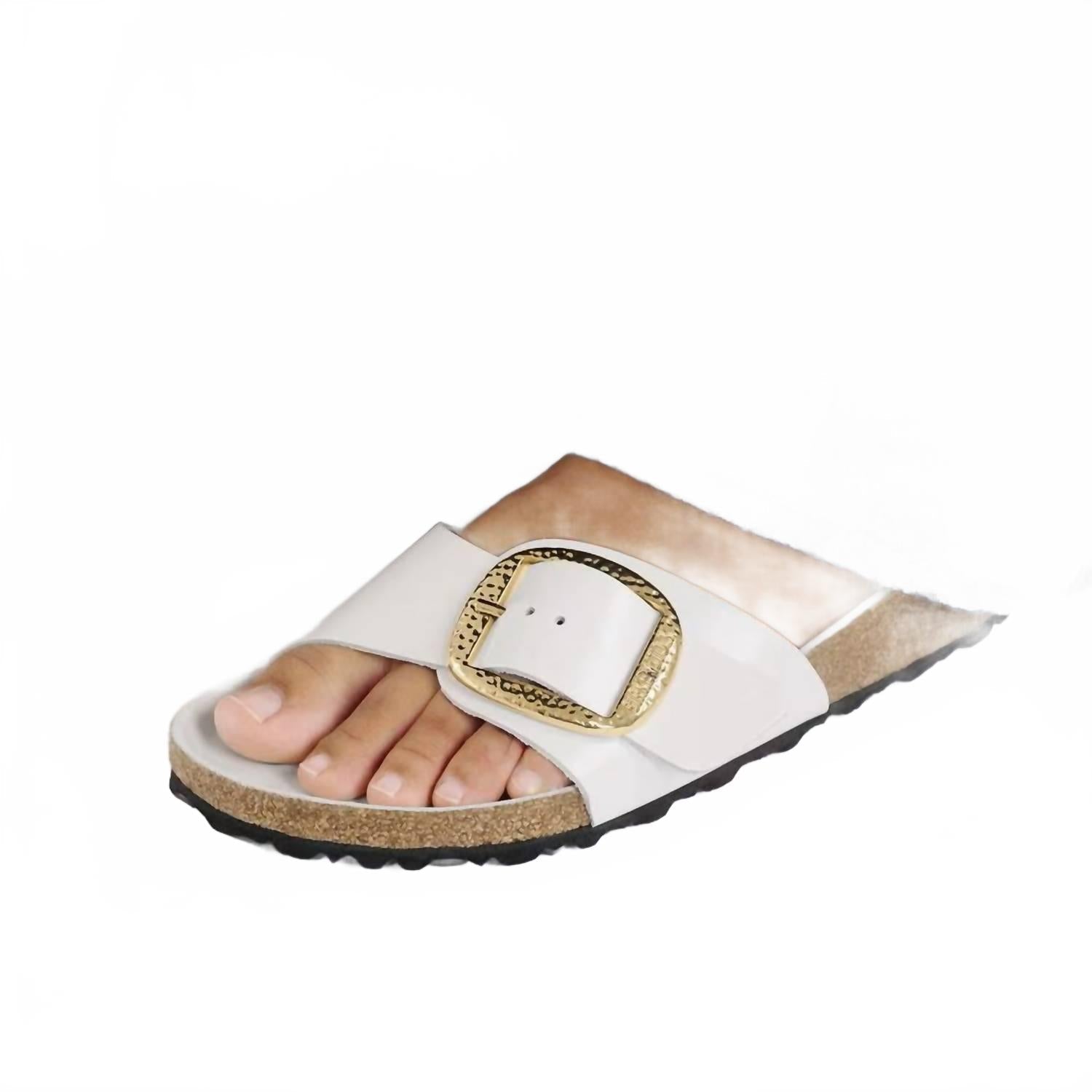Women's Madrid Hammered Big Buckle Narrow Sandal In High Shine Antique White