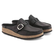 Unisex Buckley Natural Leather Oiled Clogs In Black