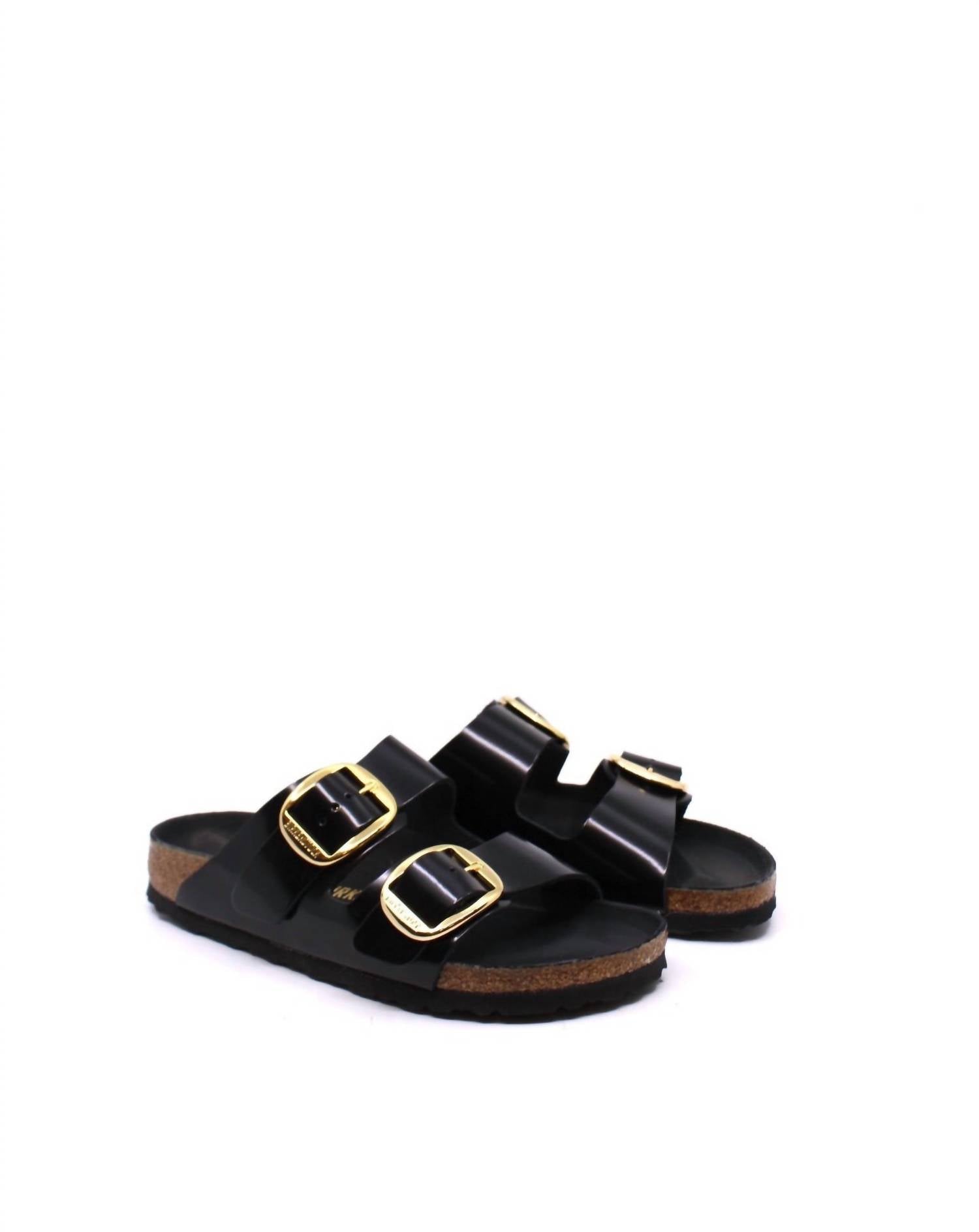 Women's Arizona Big Buckle Narrow Sandal In High Shine Black