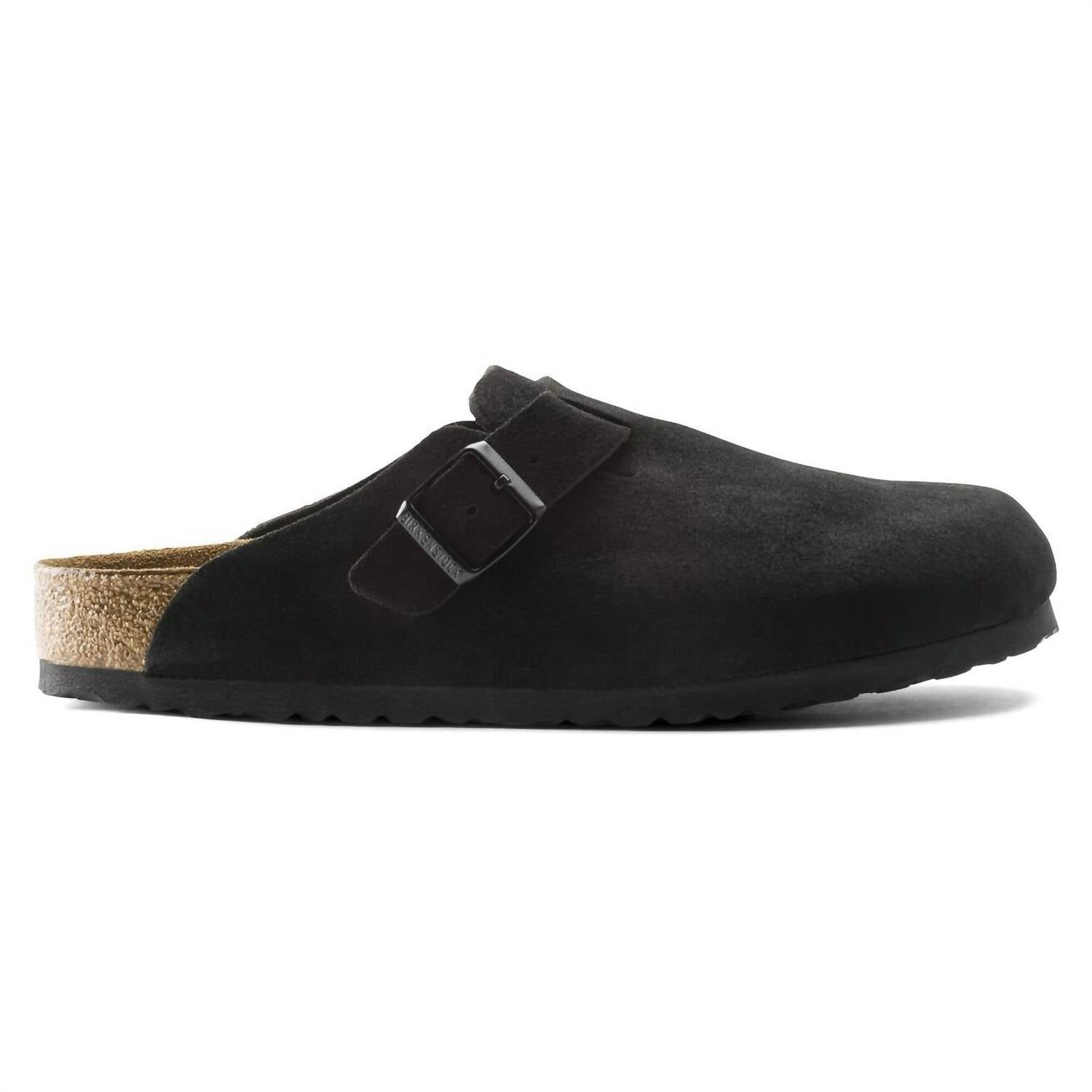Unisex Boston Soft Footbed Suede Leather Clogs In Black