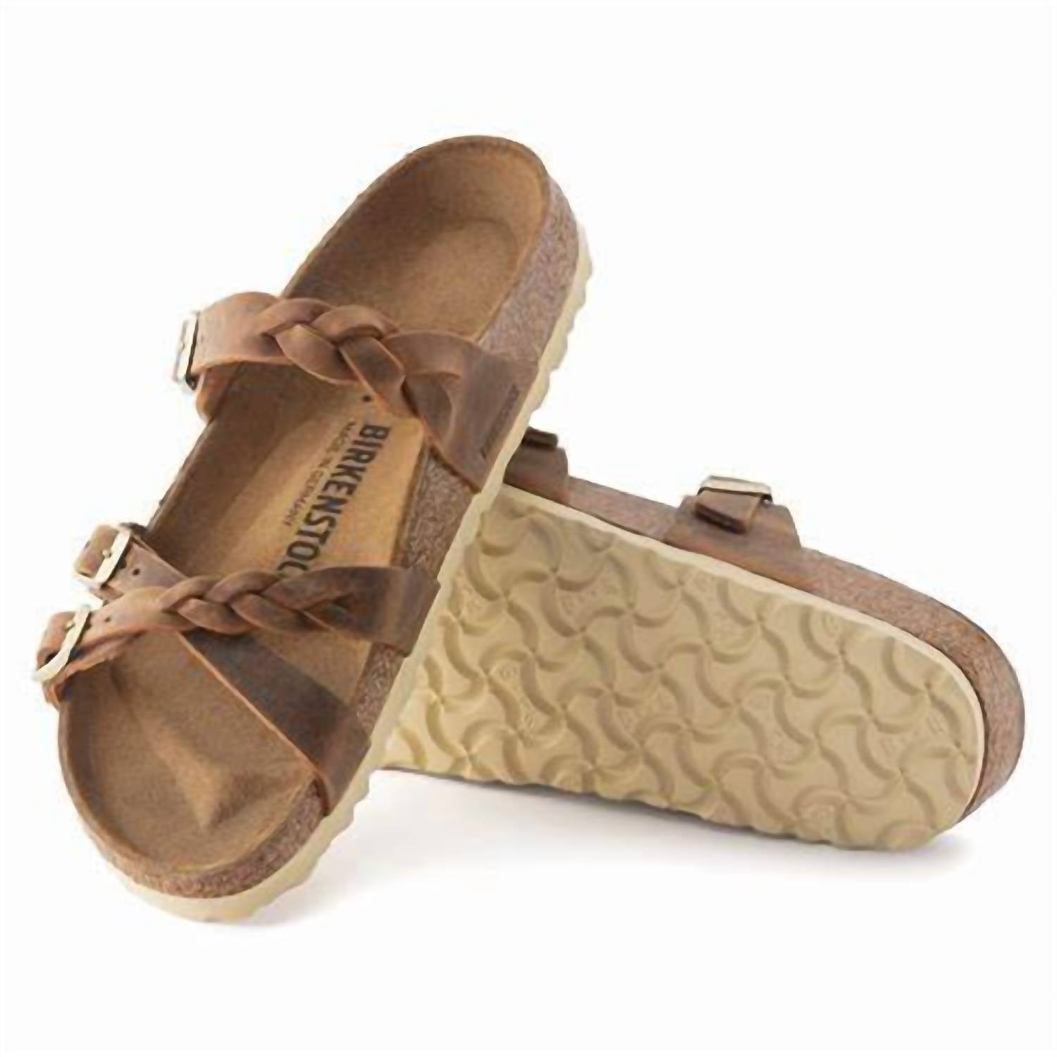 Women's Franca Braided Natural Leather Oiled Sandal In Cognac