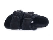 Women's Arizona Two Buckle Shearling Suede Sandals - Narrow In Black