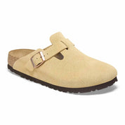 Women Boston Suede Leather Clog In Cream