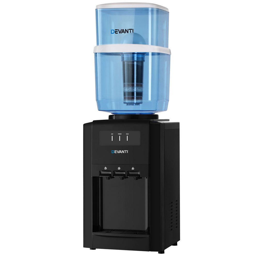 22L Devanti Water Cooler Dispenser Bench Top 3 Taps Chiller Filter Purifier Three Taps Black