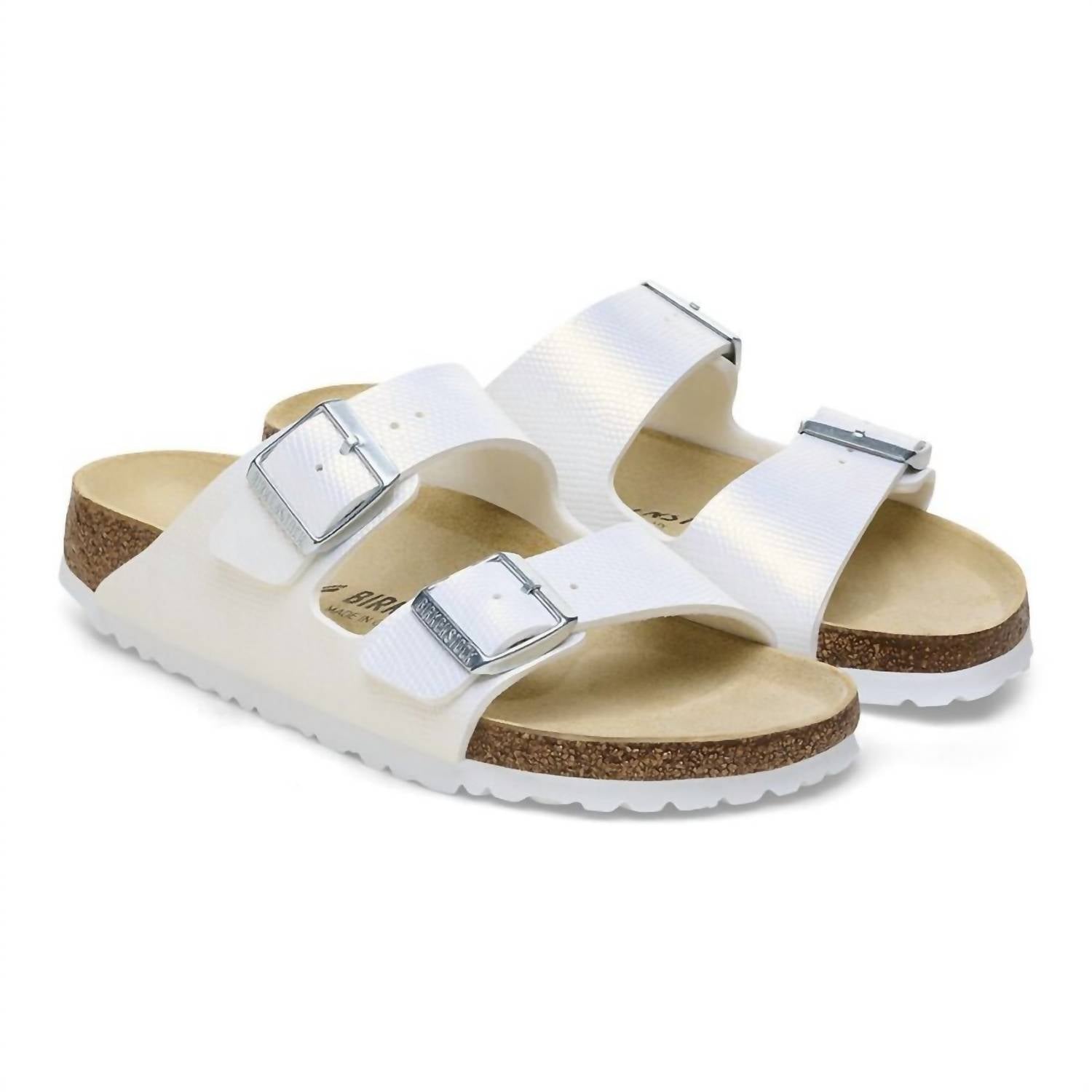 Women's Arizona Birko Sandal In Embossed Lizard White