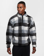 Nike Club Sweatshirt Mens Black White Plaid Fleece Winterized 1/2 Zip DSGL1 4