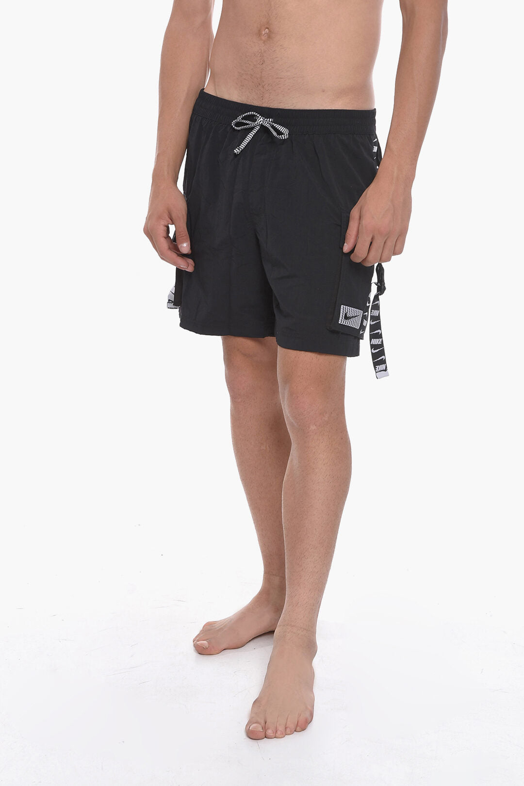 SWIM Solid-Color Boxer Swim Trunks with Logo Side Band