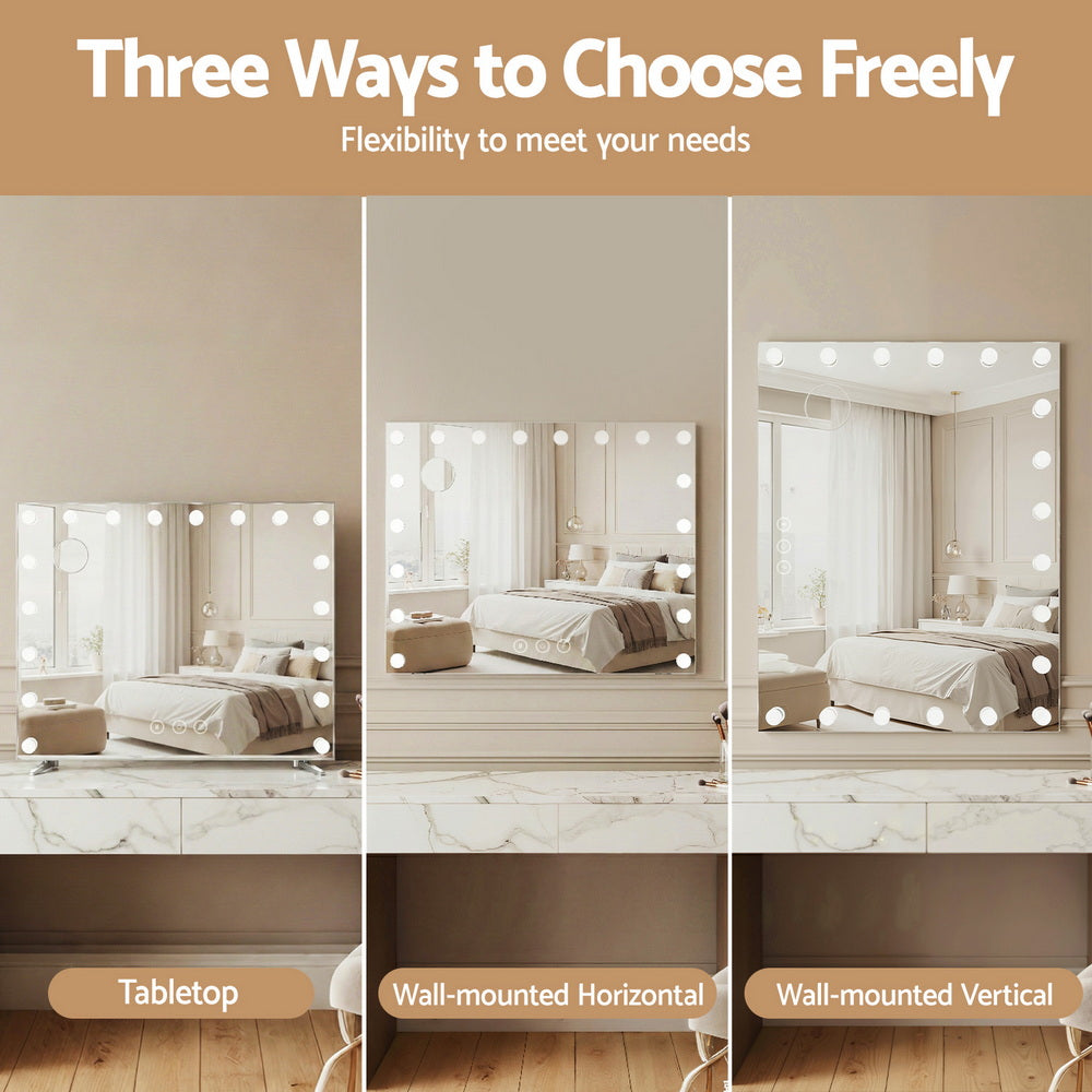 80x65cm Embellir Makeup Mirror Hollywood Vanity with LED Light Silver Legs