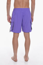 SWIM Solid-Color Boxer Swim Trunks with Logo Side Band