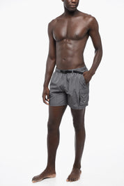 Solid-Color Boxer Swim Trunks with Industrial Belt