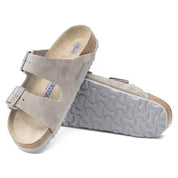 Arizona Soft Footbed Sandal In Stone Coin Suede Leather