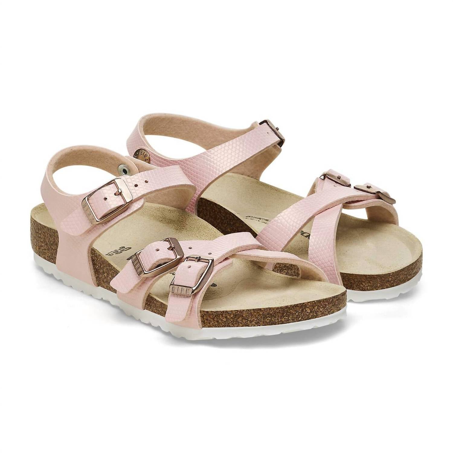 Kids Kumba Crossed Straps Sandal In Shiny Lizard Light Rose