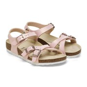 Kids Kumba Crossed Straps Sandal In Shiny Lizard Light Rose