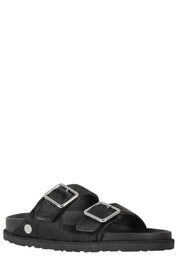Pony Skin Slide Sandal With Adjustable Buckles