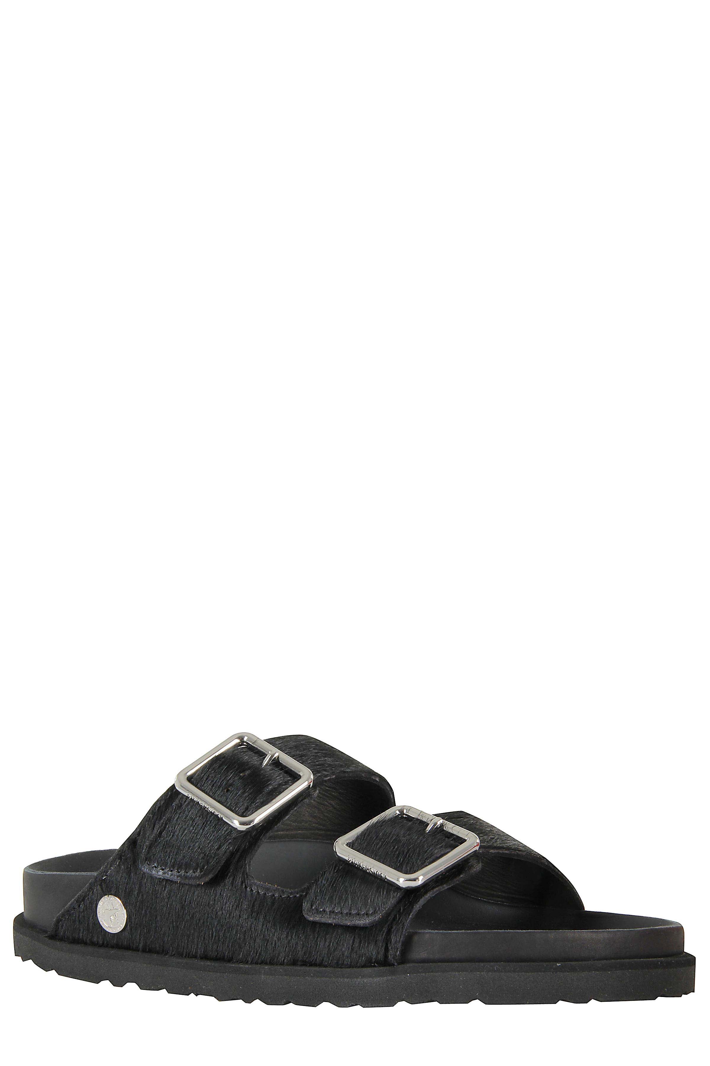 Pony Skin Slide Sandal With Adjustable Buckles