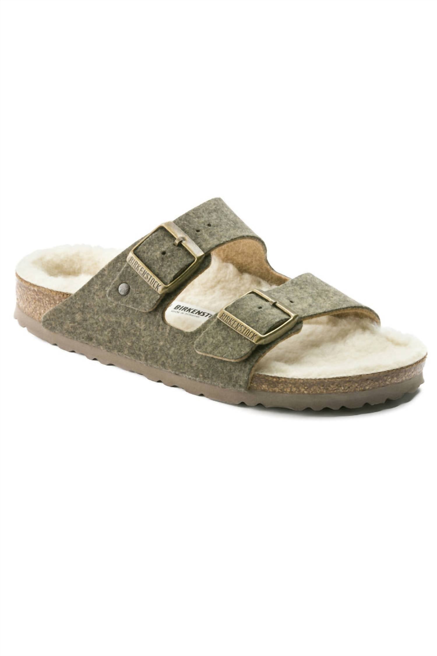 Unisex Arizona Rivet Wool Felt Narrow Sandals In Khaki