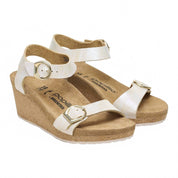 Women's Soley Ring-Buckle Leather Wedge Sandal - Narrow In Metallic Silver