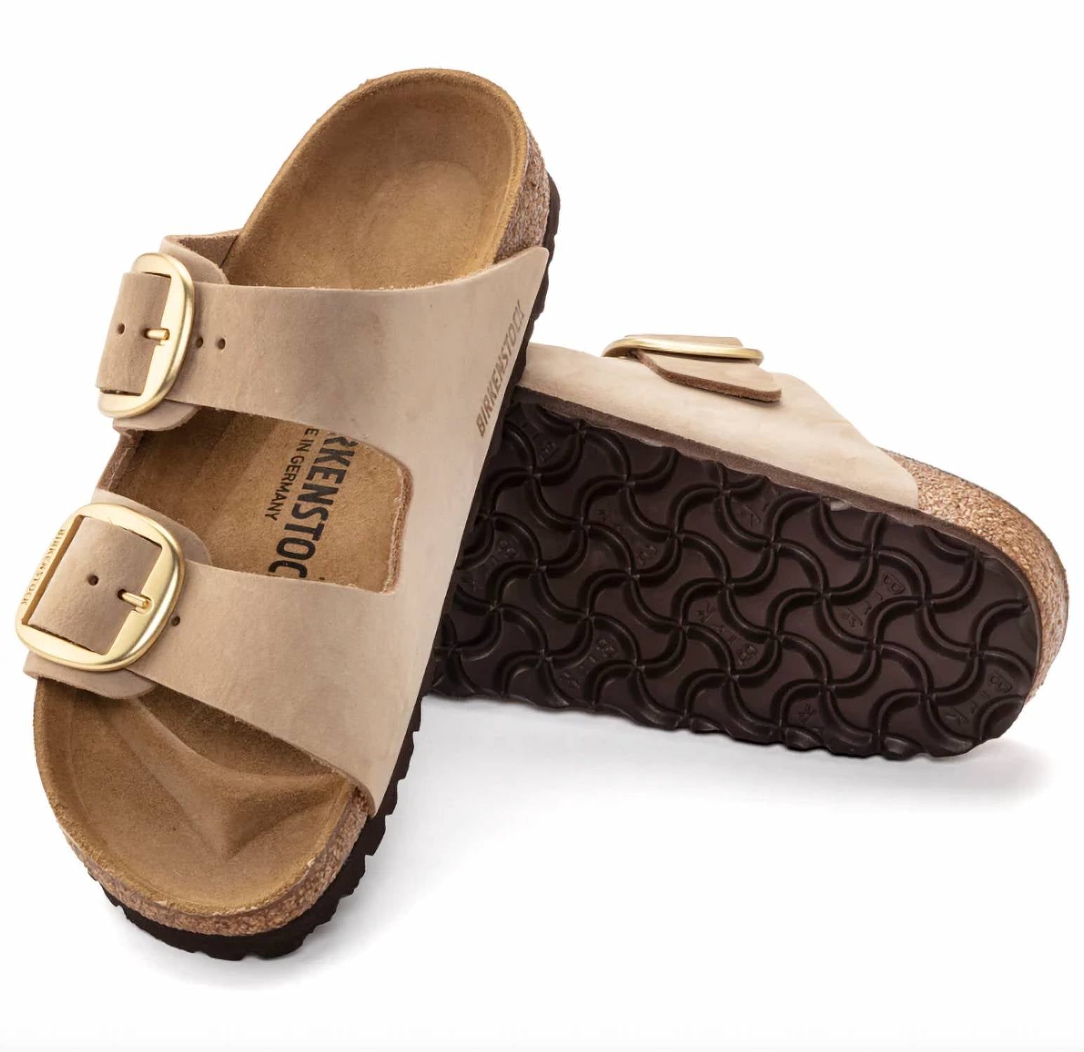 Unisex Arizona Big Buckle Nubuck Leather Sandals - Narrow In Sandcastle