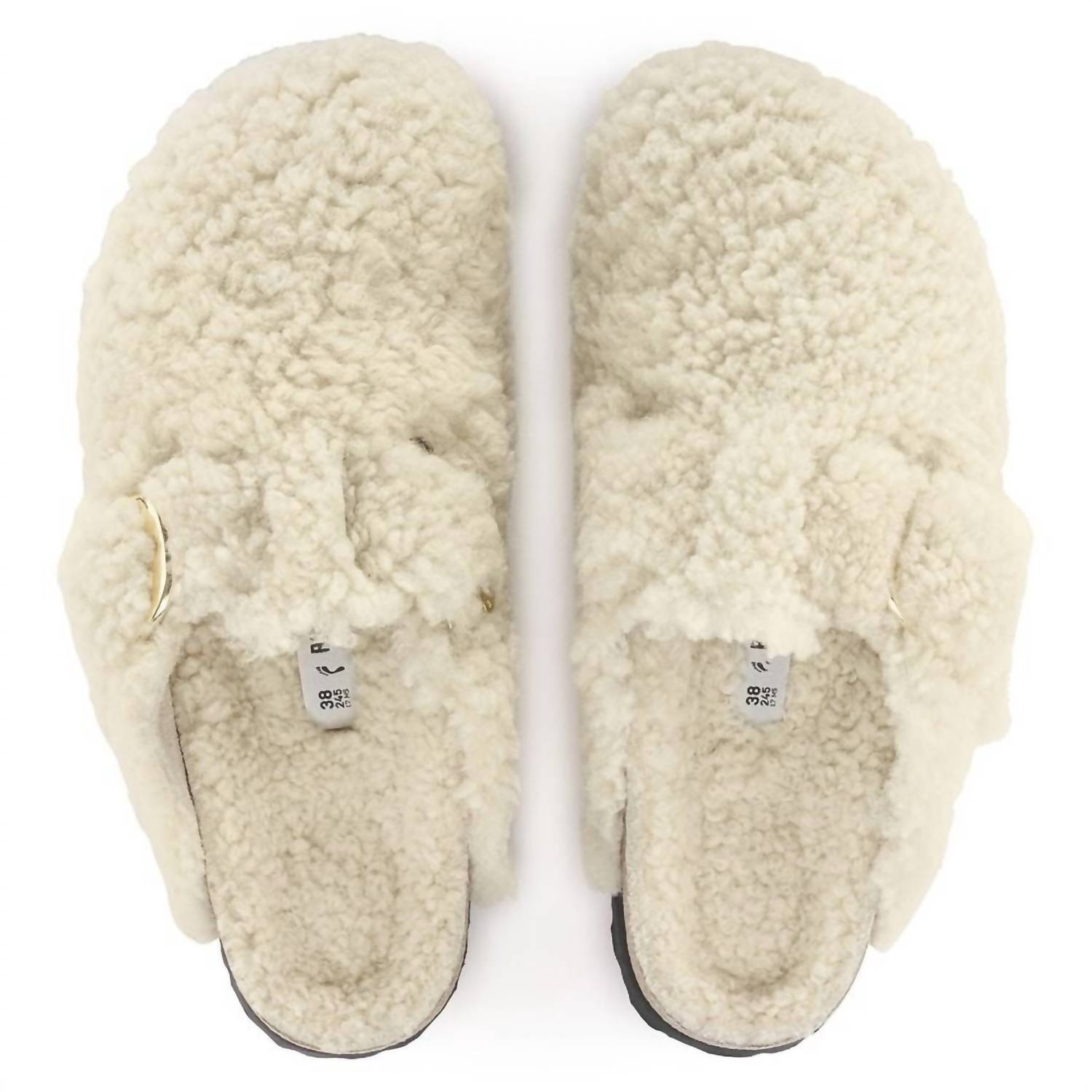 Boston Big Buckle Shearling Teddy Clog - Narrow In Eggshell