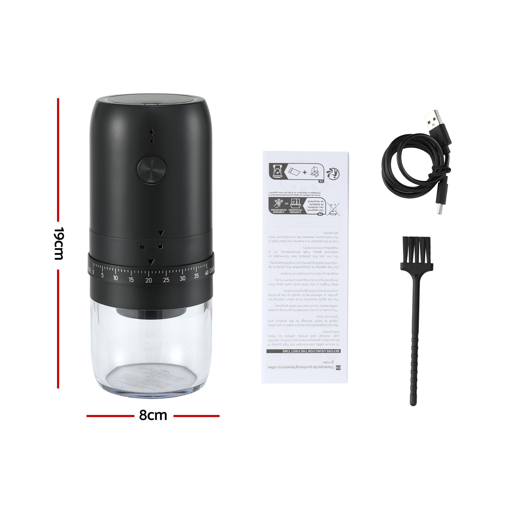 Devanti Portable Electric Coffee Grinder USB-C Rechargeable Spice Mill with 40 Settings Home Office