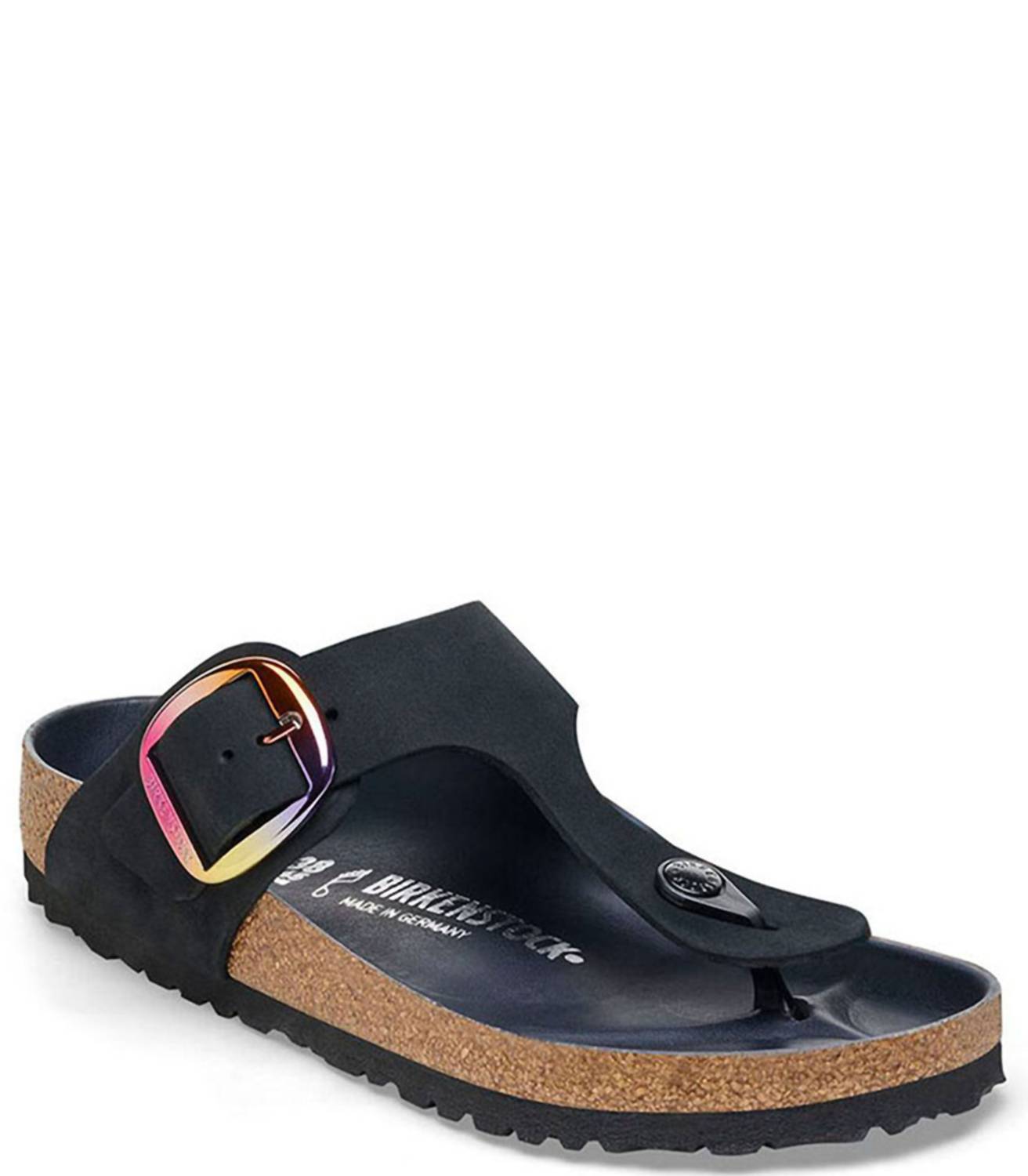 Women's Gizeh Big Buckle Sandals In Black Oiled Leather