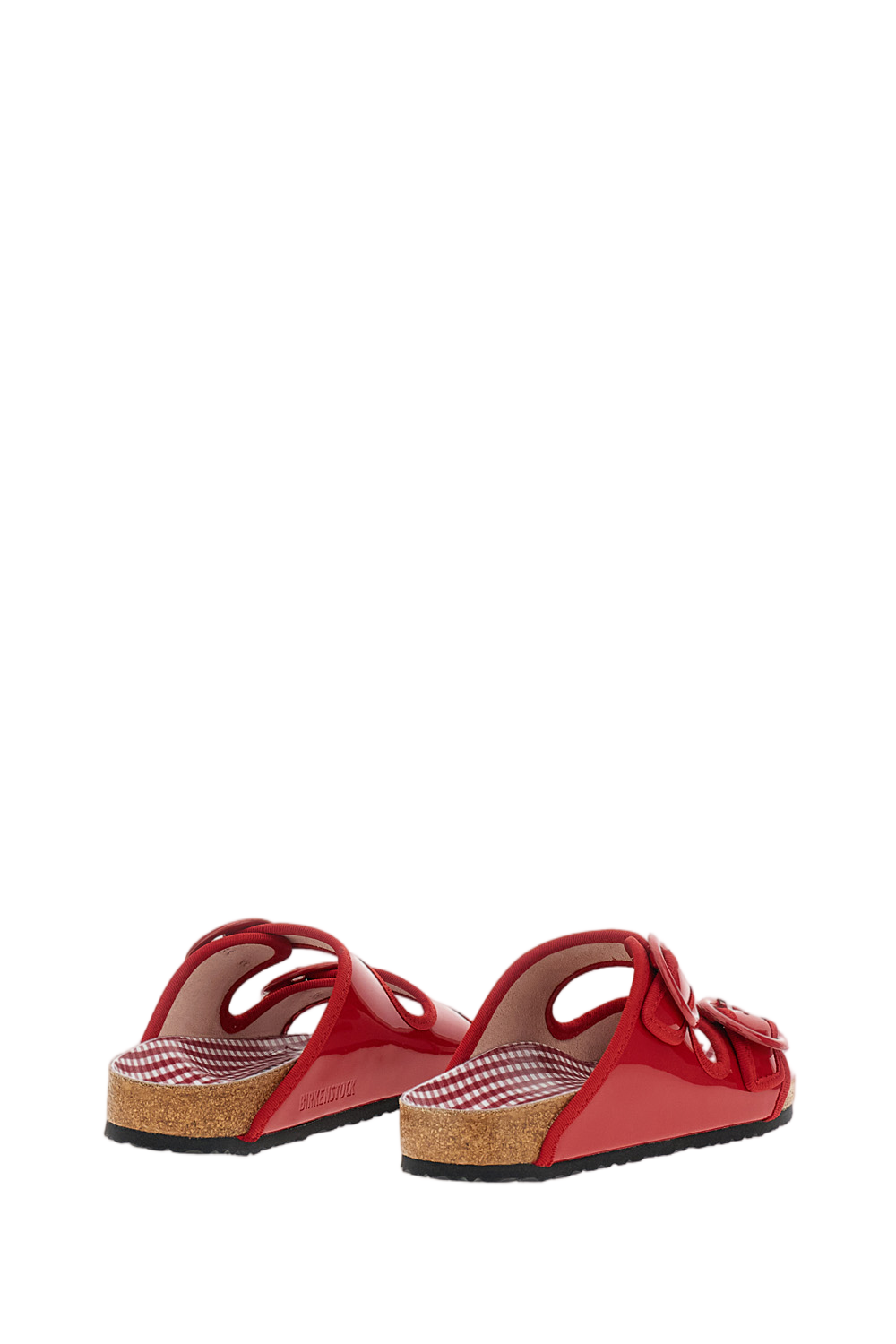 Ballet Flat Red Patent Leather Arizona Sandal with Round Buckles