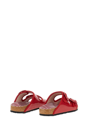 Ballet Flat Red Patent Leather Arizona Sandal with Round Buckles