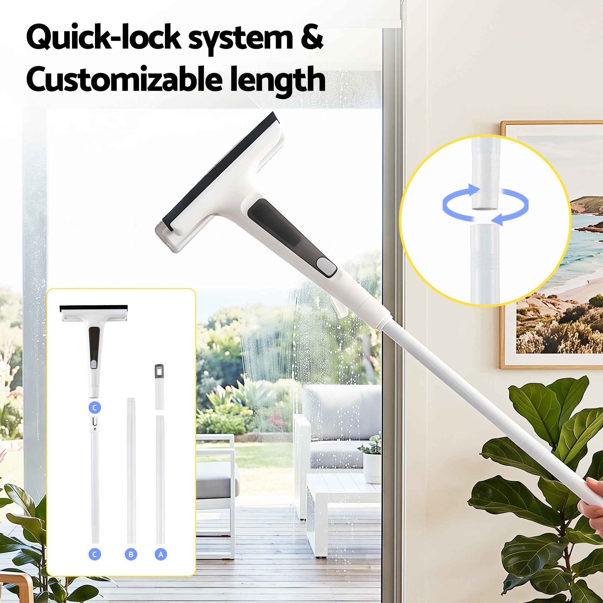 Giantz Window Cleaner Mirror Car, Spray Scrub Squeegee 136cm Extendable Long Handle