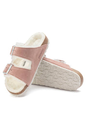 Women's Arizona Shearling Suede Narrow Sandals In Pink Clay